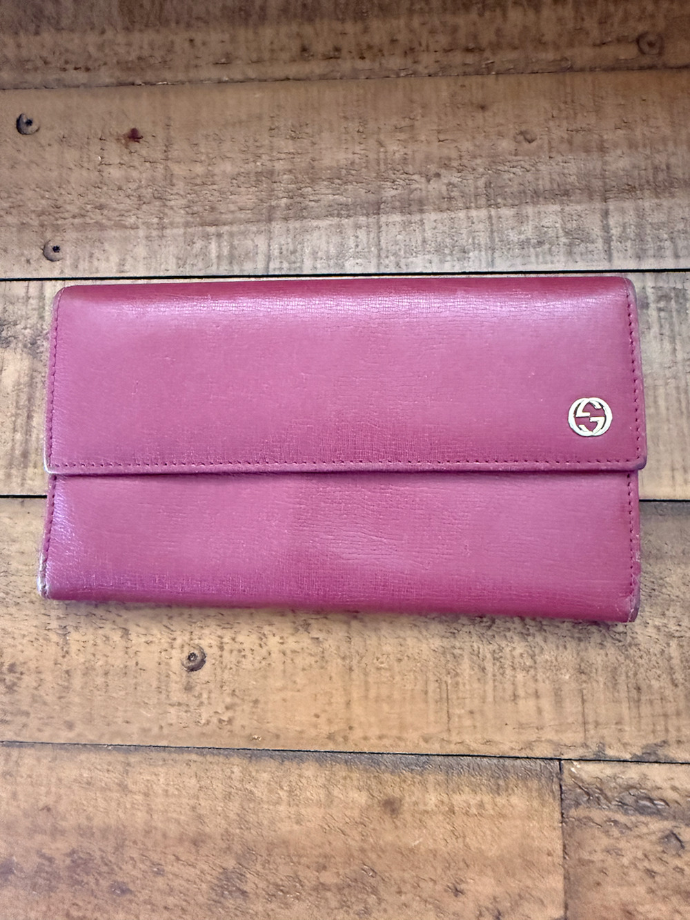 Gucci Wallet Women's Pink Leather Long Flap Continental Logo Card Holder COA